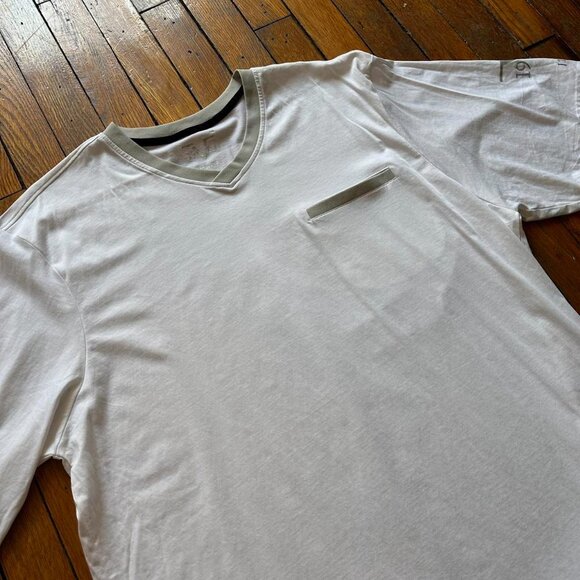 Versace V 1969 Italia Pocket T‎ Shirt Men 2XL White Gray Short V Neck Designer - Picture 2 of 5